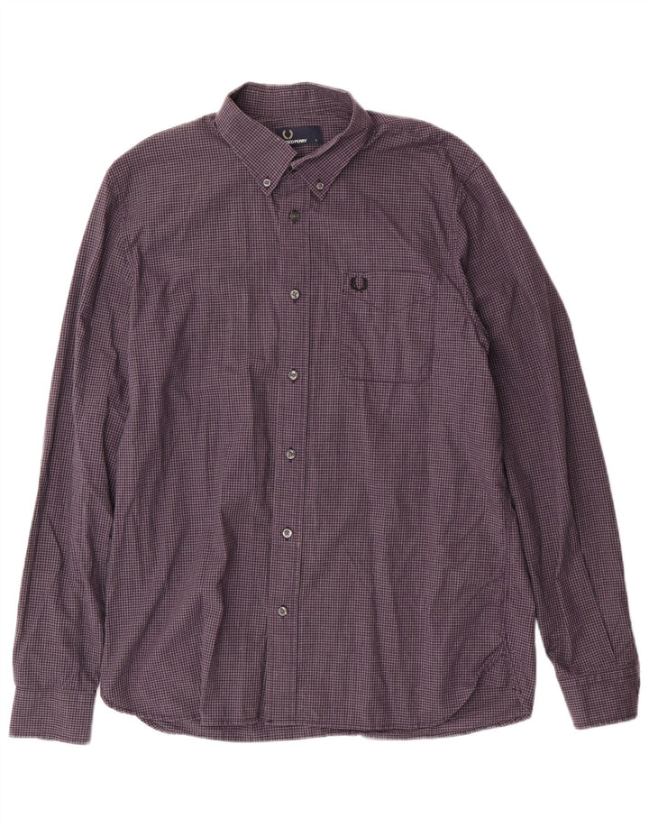 FRED PERRY Mens Shirt Large Purple Gingham Cotton