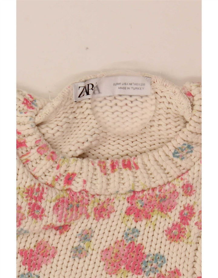 Zara Womens Crop Vest Tank Top UK 12 Medium White Floral Polyester