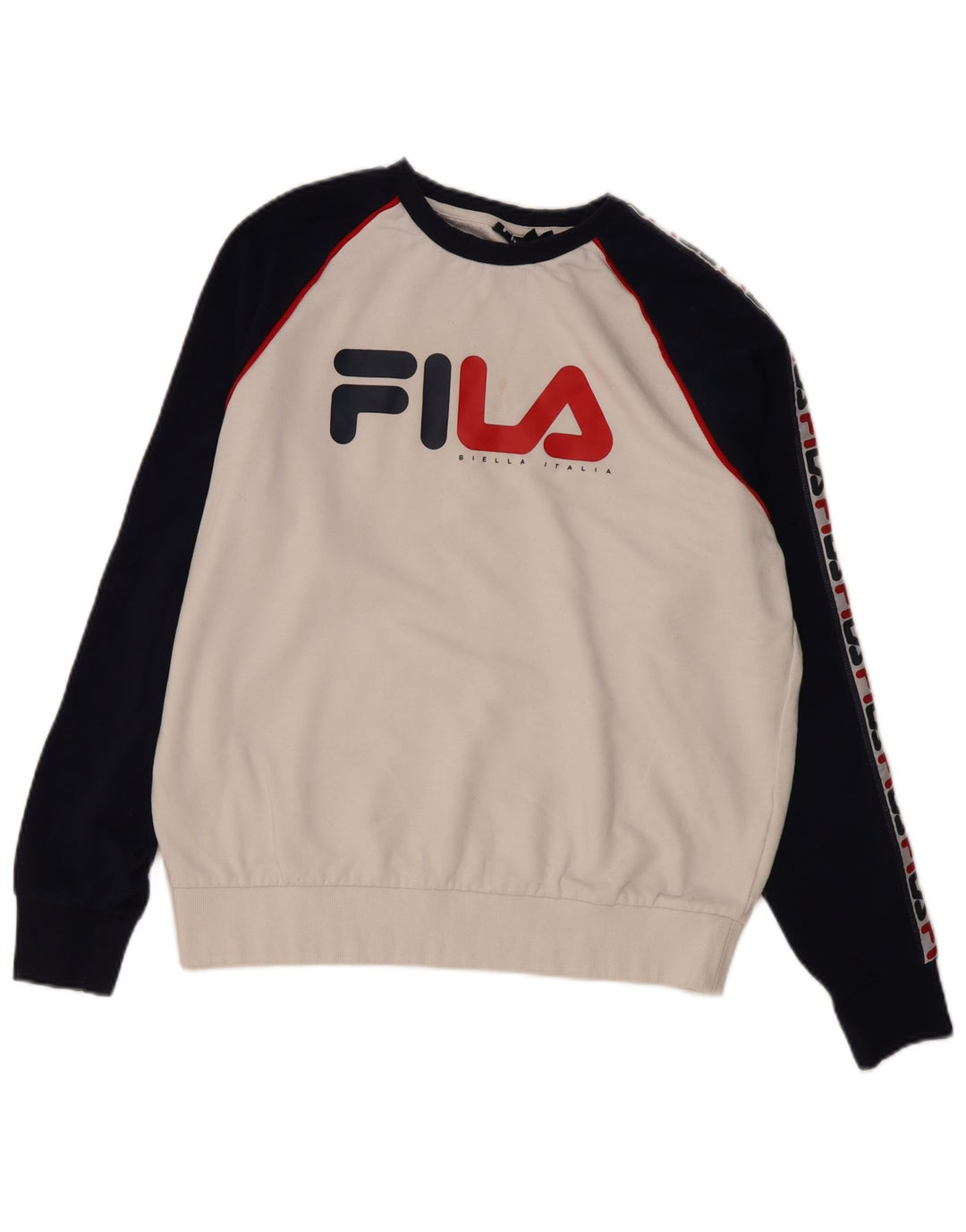 FILA Mens Graphic Sweatshirt Jumper Large White Colourblock Cotton