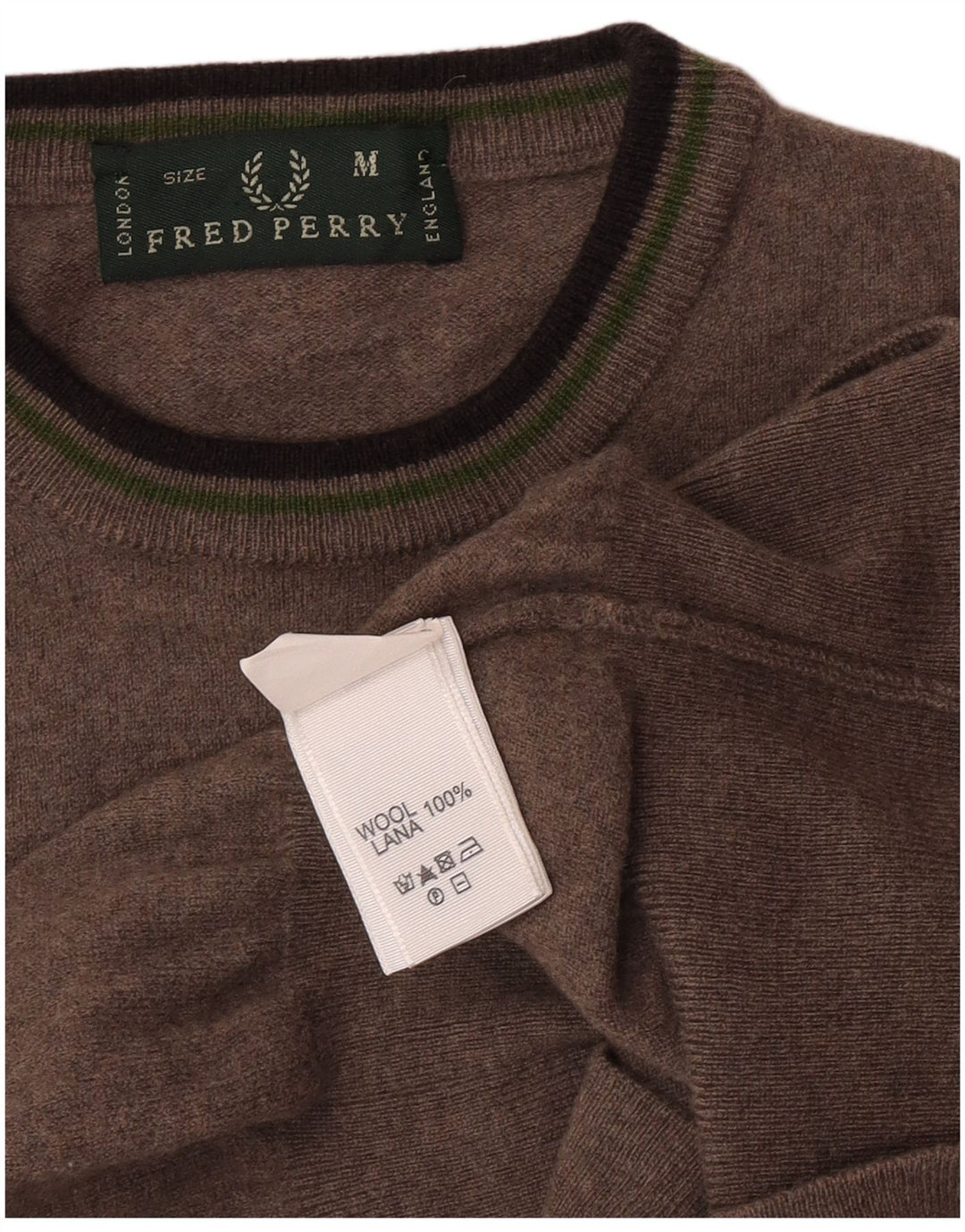 Fred Perry Womens Crew Neck Jumper Sweater UK 12 Medium Brown Wool