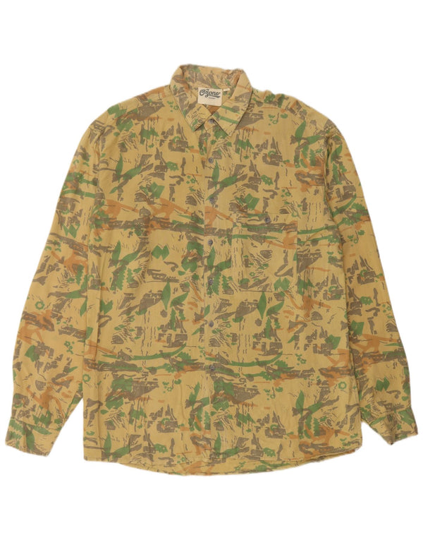 Ozone Mens Abstract Pattern Shirt Medium Yellow Viscose