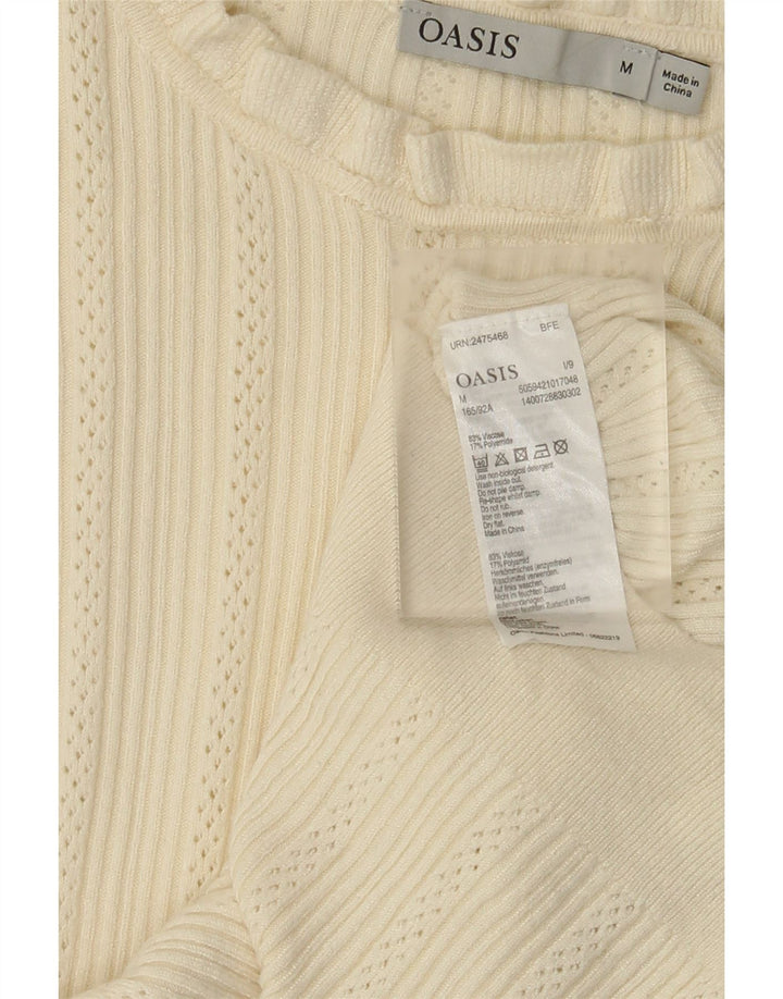 Oasis Womens Top Long Sleeve UK 12 Medium Off White Viscose