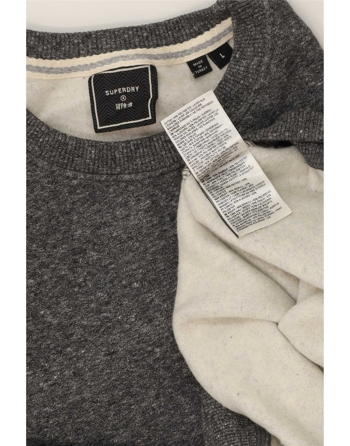Superdry Mens Sweatshirt Jumper Large Grey Flecked Cotton