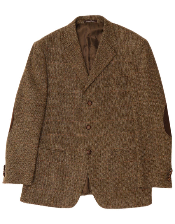 Vintage Mens 3 Button Blazer Jacket IT 52 XL Khaki Herringbone Wool