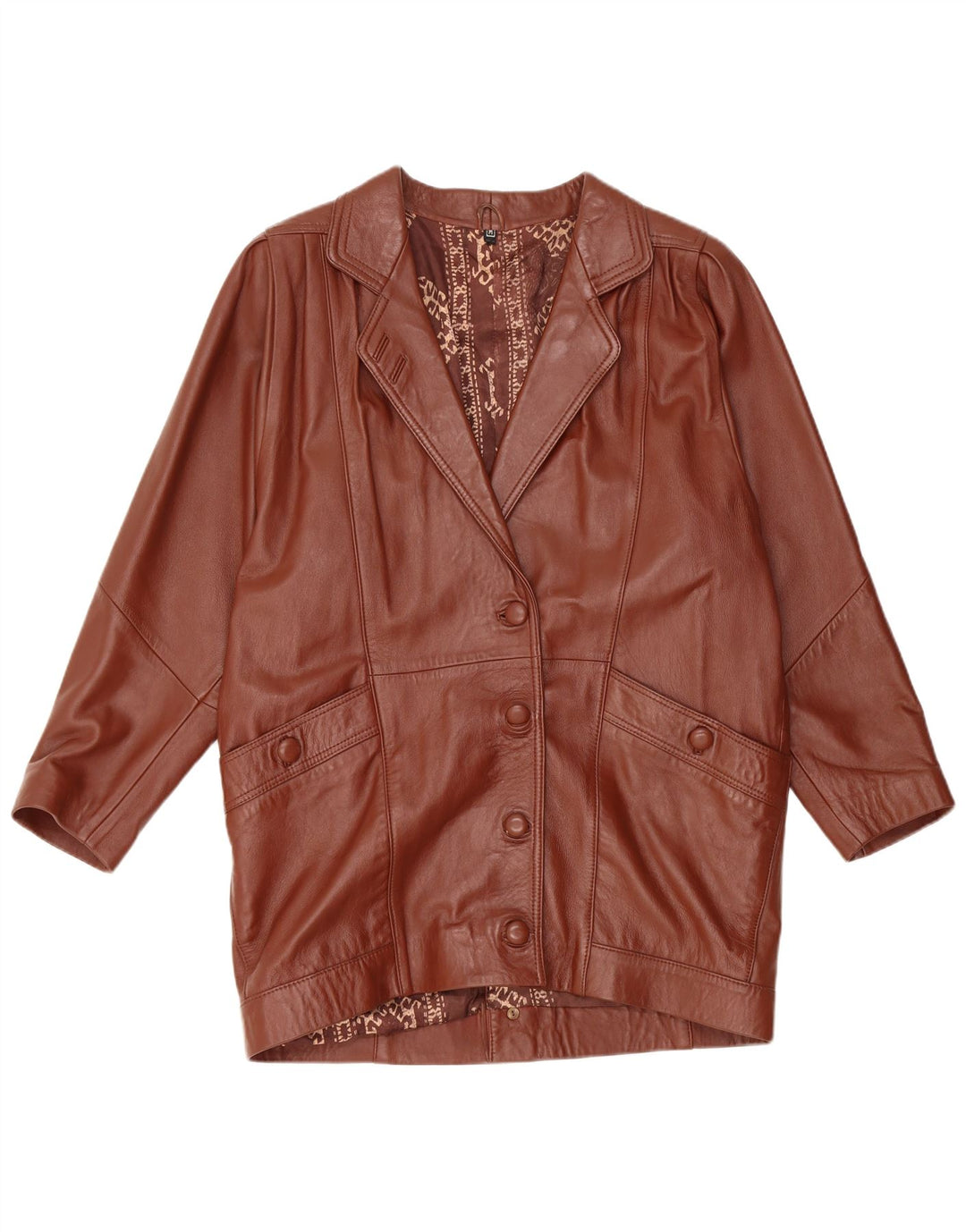 Vintage Womens Oversized Leather Coat UK 14 Medium Brown Leather