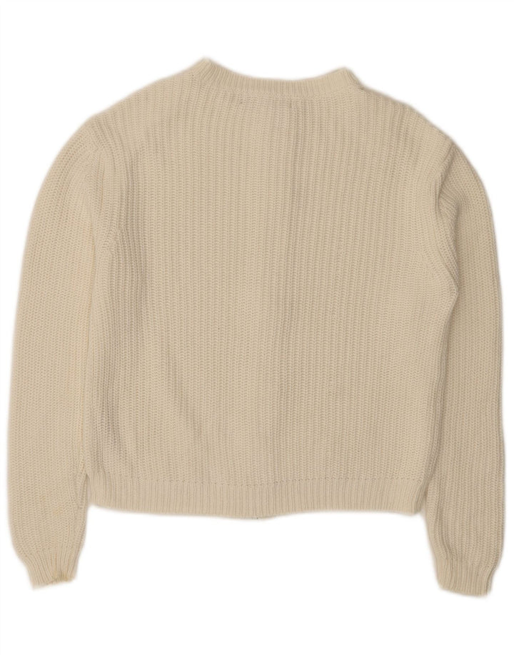 Marks & Spencer Womens Full Zip Cardigan Sweater UK 14 Medium White Cotton