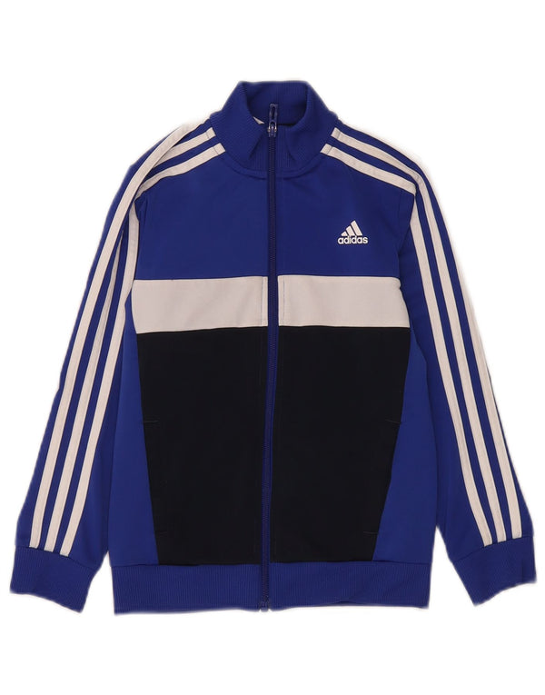 Adidas Boys Tracksuit Top Jacket 7-8 Years Blue Colourblock Polyester
