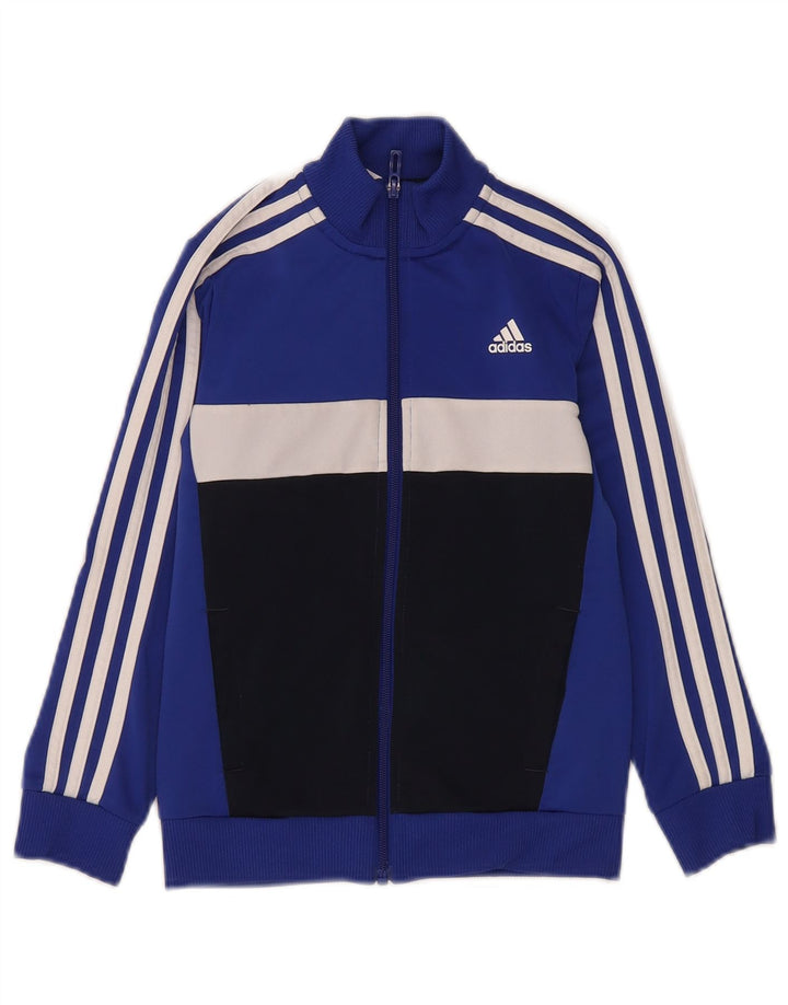 Adidas Boys Tracksuit Top Jacket 7-8 Years Blue Colourblock Polyester