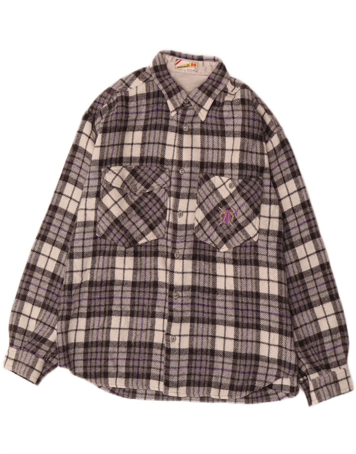 MAZZONETTO Mens Flannel Shirt Small Grey Check Wool