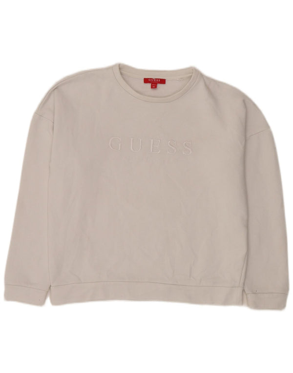 Guess Womens Graphic Relaxed Fit Sweatshirt Jumper UK 6 XS White Cotton