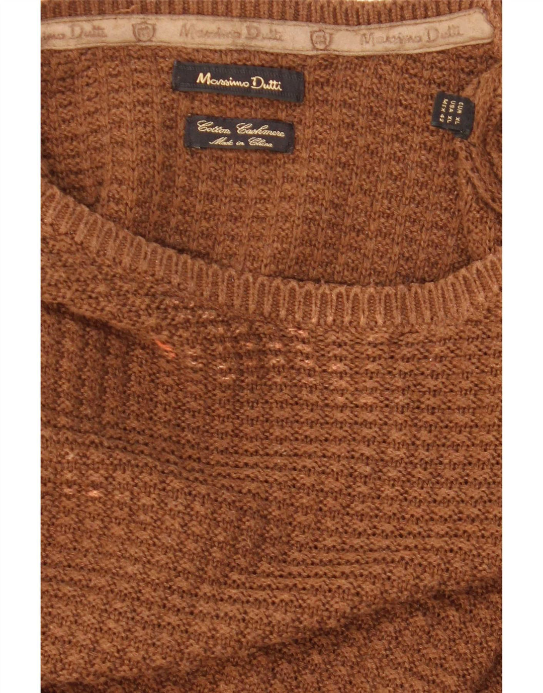 Massimo Dutti Mens Crew Neck Jumper Sweater XL Brown Cotton
