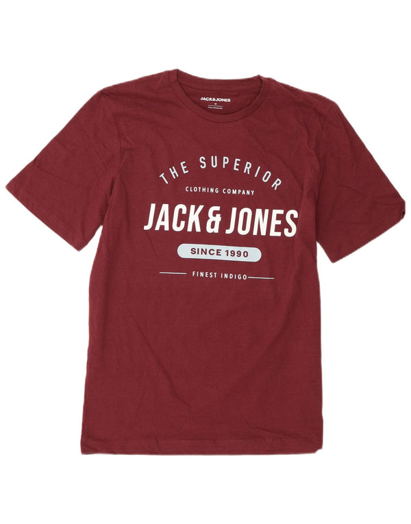 Jack & Jones Mens Graphic T-Shirt Top Medium Burgundy Cotton