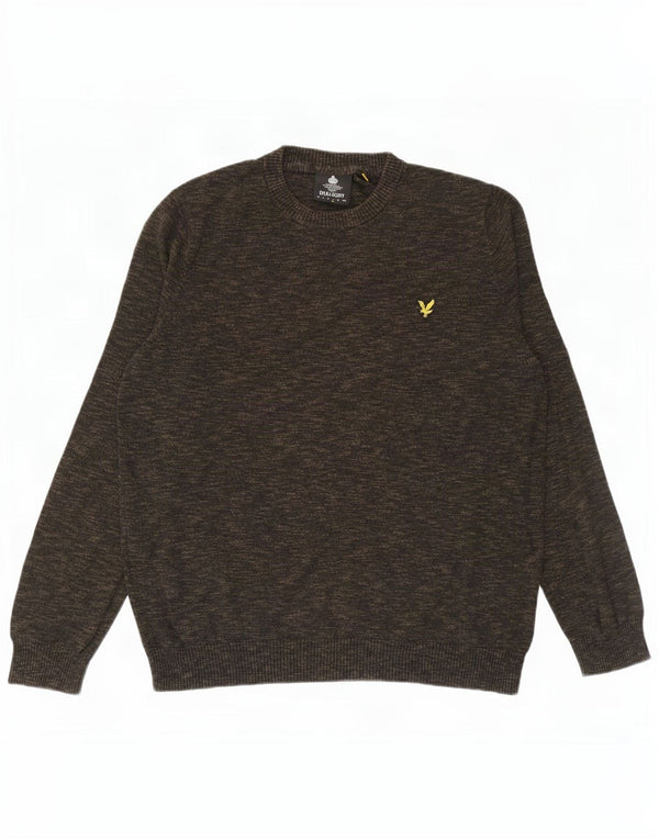Lyle & Scott Mens Crew Neck Jumper Sweater Large Khaki Flecked Cotton
