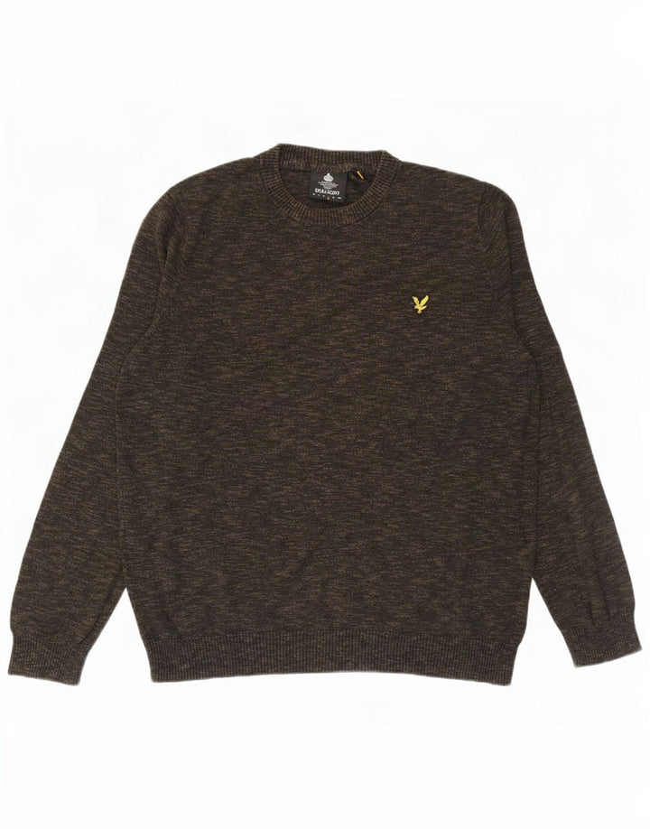 Lyle & Scott Mens Crew Neck Jumper Sweater Large Khaki Flecked Cotton