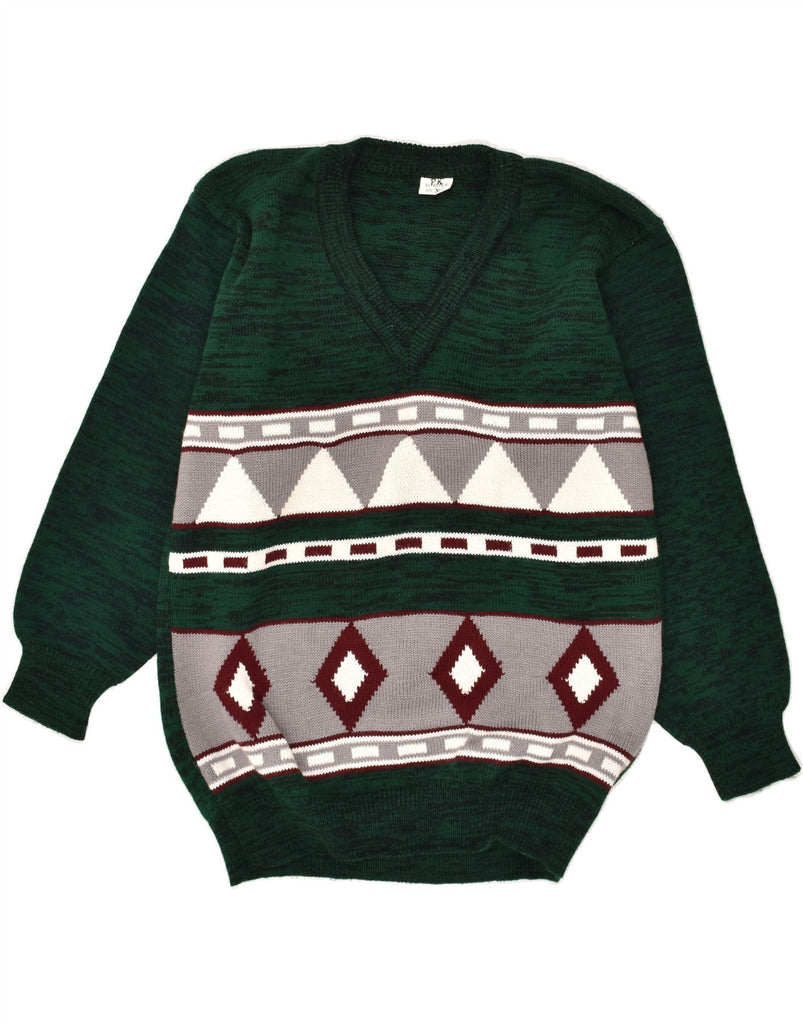 VINTAGE Womens V-Neck Jumper Sweater UK 18 XL Green Fair Isle | Vintage Vintage | Thrift | Second-Hand Vintage | Used Clothing | Messina Hembry 
