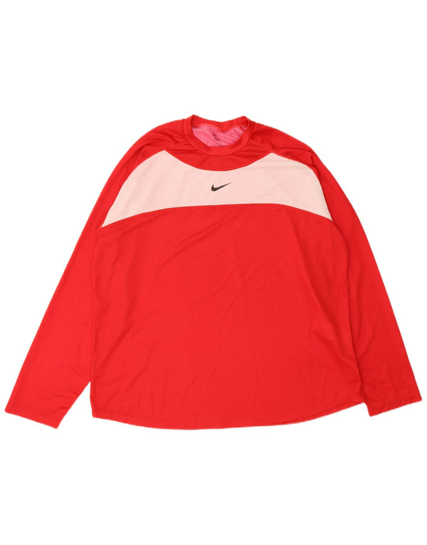 Nike Mens Graphic Top Long Sleeve 2XL Red Colourblock Polyester