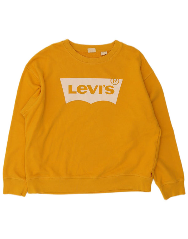 Levi's Womens Graphic Sweatshirt Jumper UK 16 Large Yellow Cotton