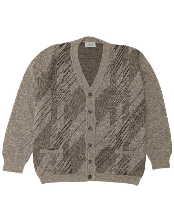 Rodes Mens Cardigan Sweater XL Grey Geometric Wool