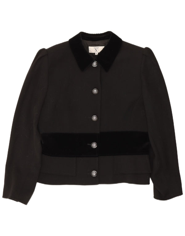 Valentino Womens 5 Button Blazer Jacket UK 14 Large Black Colourblock Wool