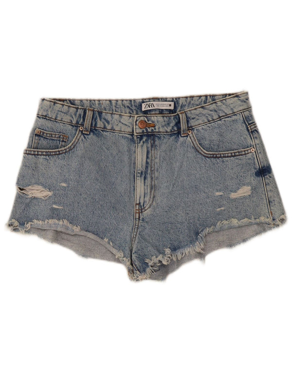 Zara Womens Distressed Denim Shorts EU 42 Large W32  Blue