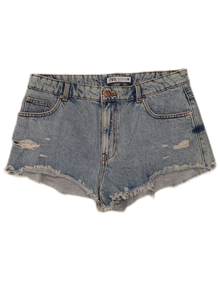 Zara Womens Distressed Denim Shorts EU 42 Large W32  Blue