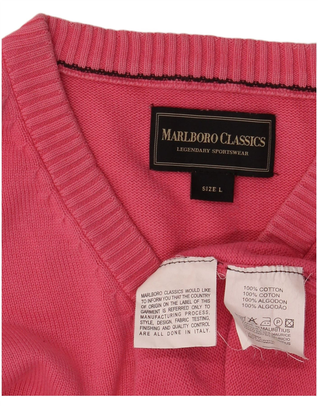 Marlboro Classics Mens V-Neck Jumper Sweater Large Pink Cotton