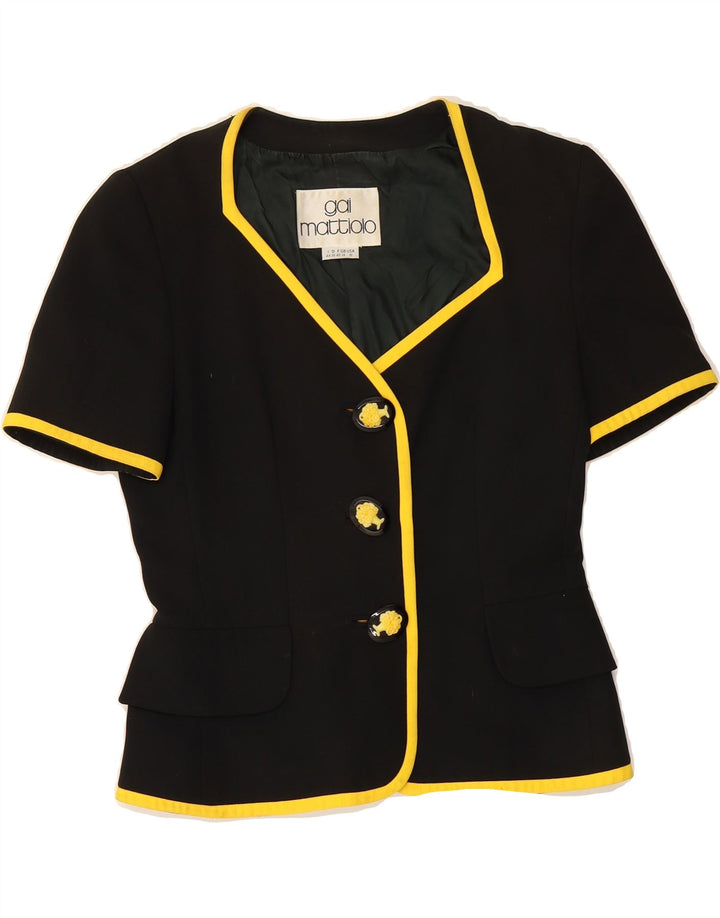 GAI MATTIOLO Womens Short Sleeve 3 Button Blazer Jacket UK 14 Medium Black Vintage Gai Mattiolo and Second-Hand Gai Mattiolo from Messina Hembry 