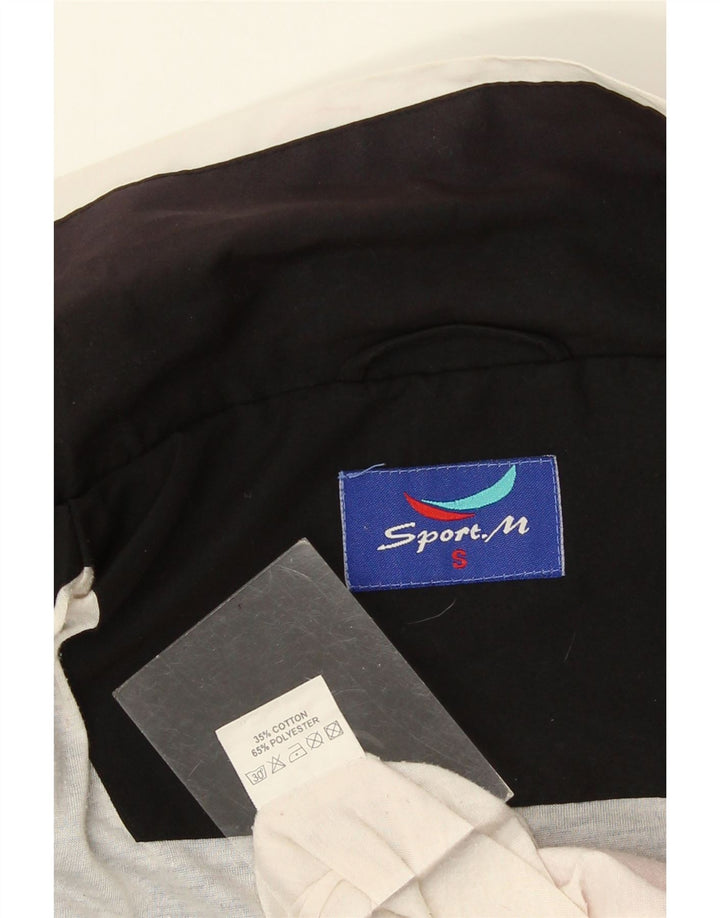 Vintage Mens Tracksuit Top Jacket Small Black Colourblock Polyester