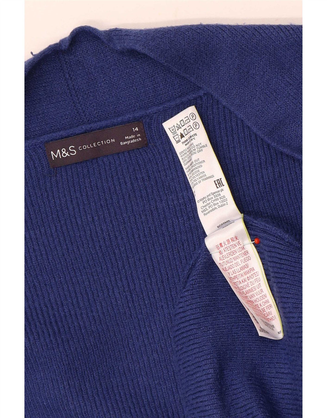 Marks & Spencer Womens Longline Open Cardigan Sweater UK 14 Large Blue