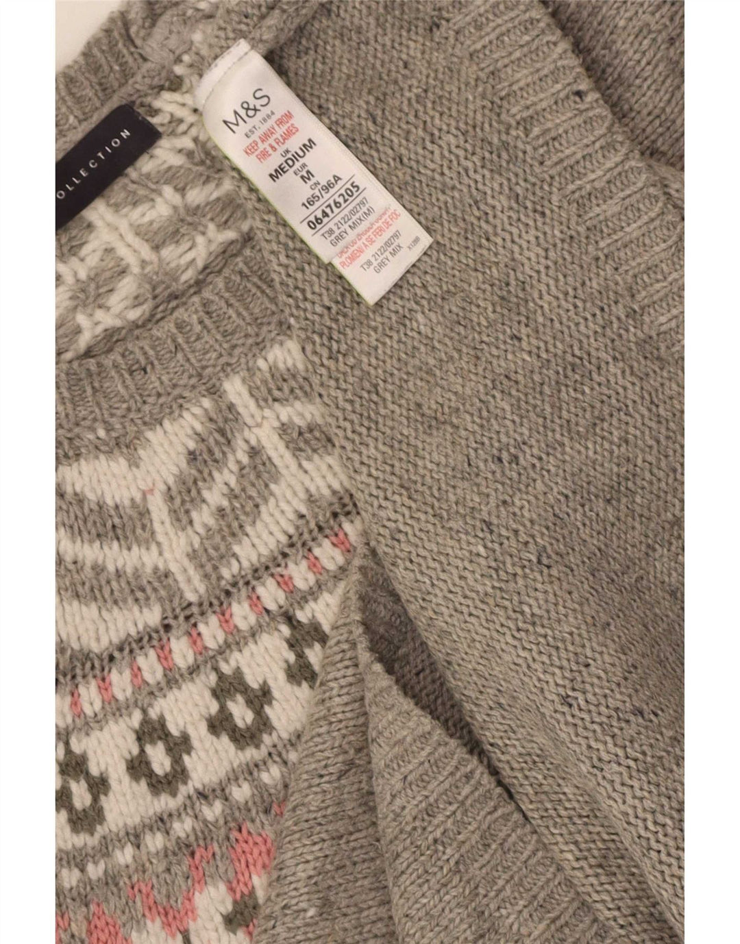 Marks & Spencer Womens Boat Neck Jumper Sweater UK 12 Medium Grey Fair Isle