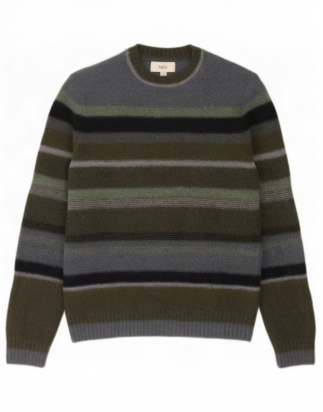 Marks & Spencer Mens Crew Neck Jumper Sweater Medium Khaki Striped