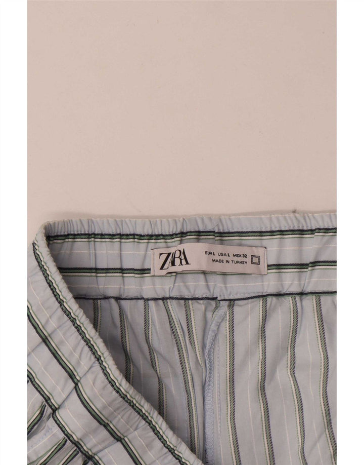 Zara Mens Chino Shorts Large W32 Blue Striped Cotton