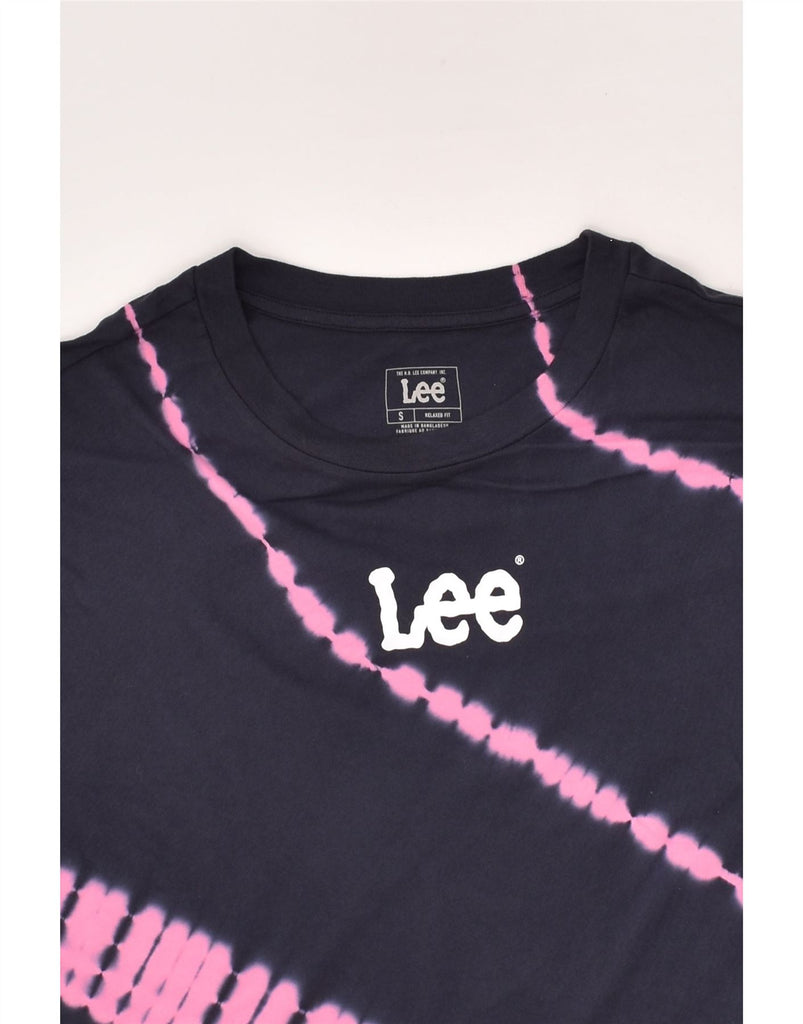 LEE Womens Relaxed Fit Graphic T-Shirt Top UK 10 Small Navy Blue Tie Dye | Vintage Lee | Thrift | Second-Hand Lee | Used Clothing | Messina Hembry 