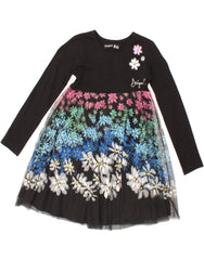 DESIGUAL Girls Long Sleeve Basic Dress 5-6 Years Black Floral Cotton