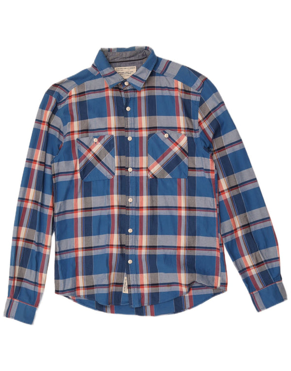 Jack & Jones Mens Flannel Shirt Large Blue Check Cotton