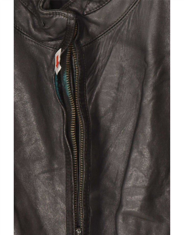 Gianni Versace Womens Leather Jacket UK 18 XL Black Leather
