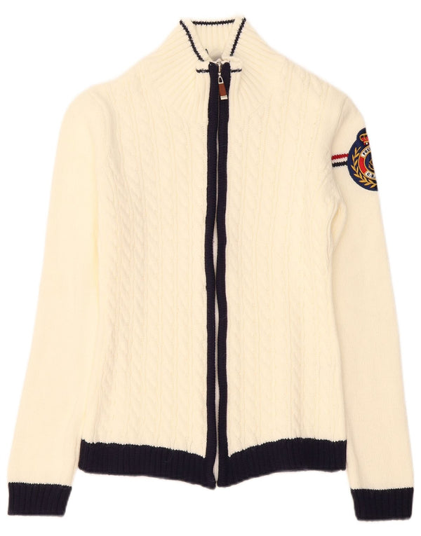 Vintage Womens Cardigan Sweater UK 6 XS White Colourblock Acrylic