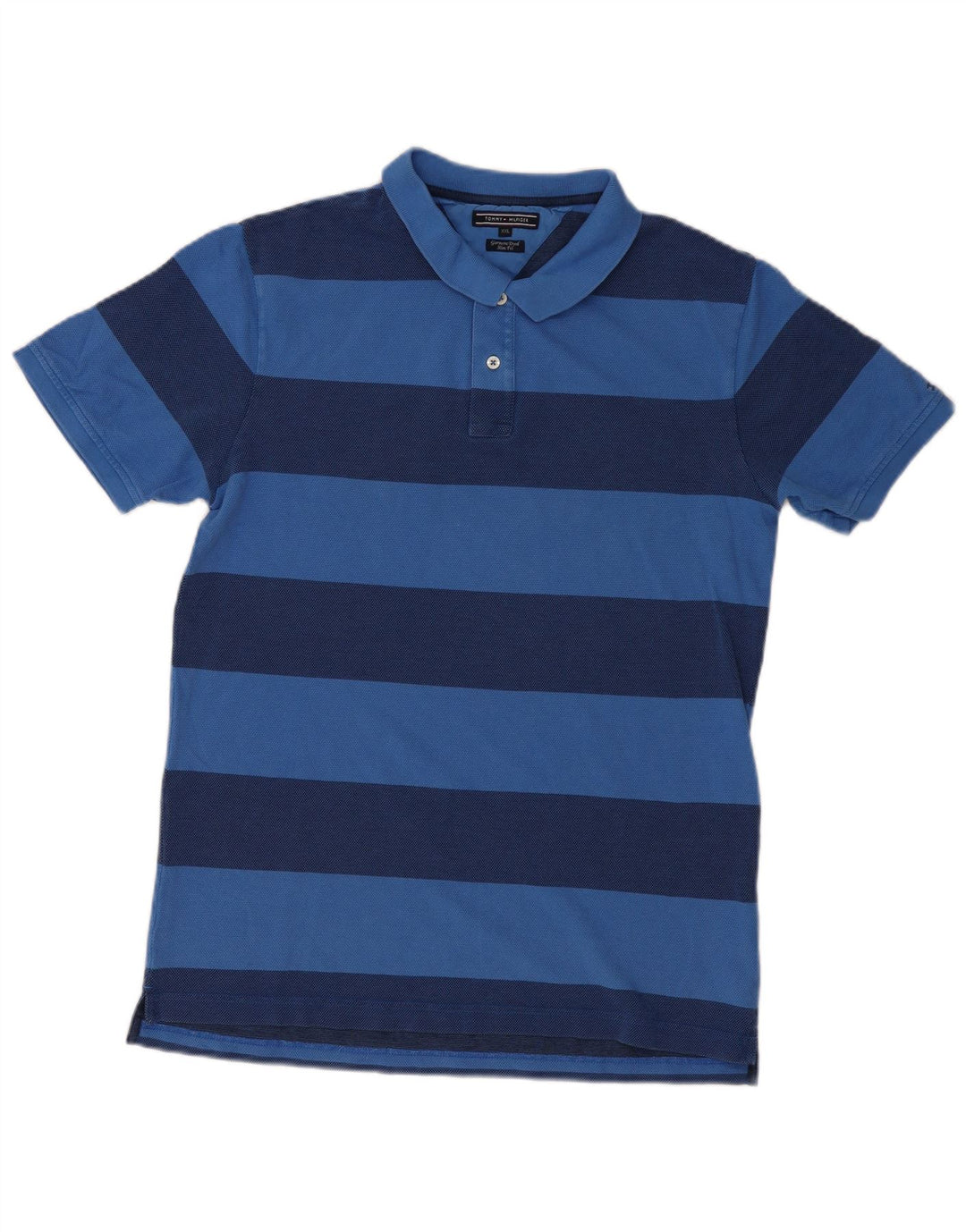 TOMMY HILFIGER Mens Garment Dyed Slim Fit Polo Shirt 2XL Blue Striped