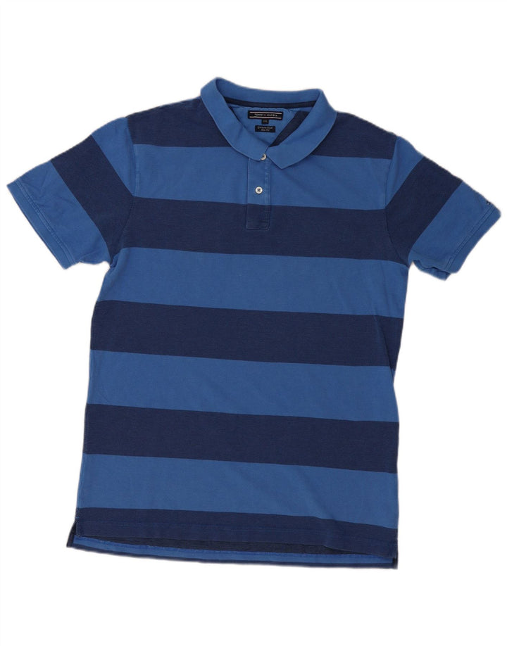 TOMMY HILFIGER Mens Garment Dyed Slim Fit Polo Shirt 2XL Blue Striped