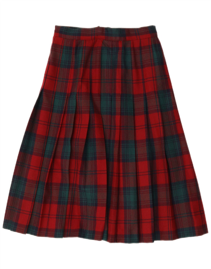 Vintage Womens Knife Pleated Skirt IT 44 Medium W28 Red Plaid Wool