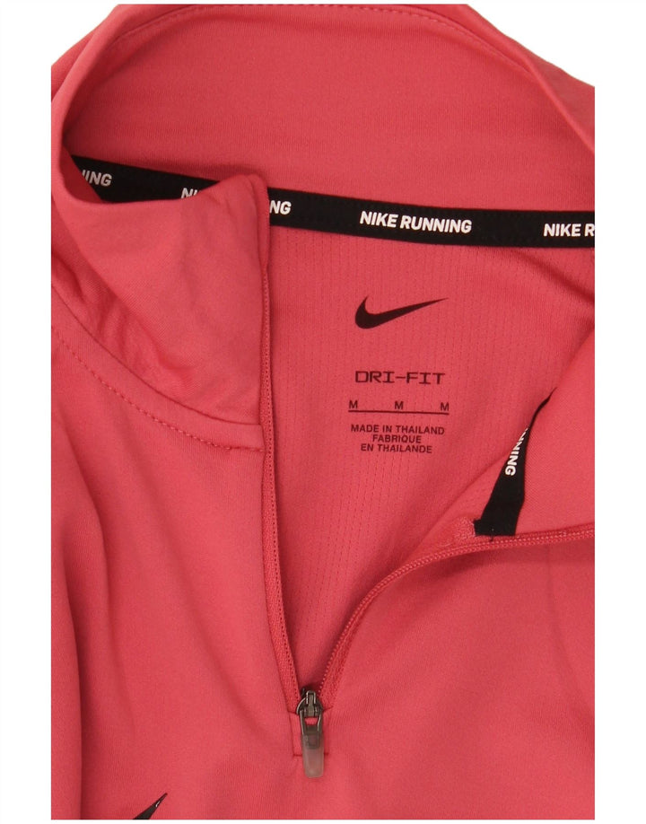 NIKE Womens Dri Fit Graphic Zip Neck Sweatshirt Jumper UK 14 Medium Pink