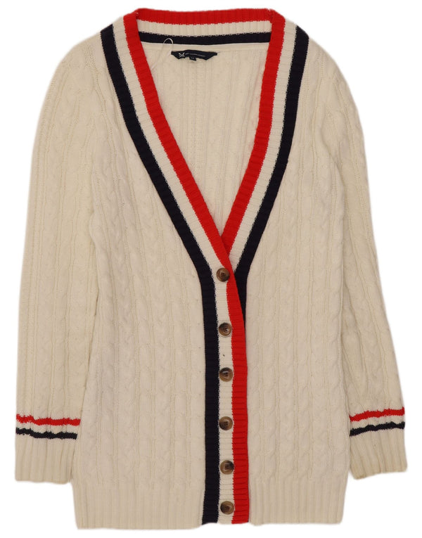 Crew Clothing Womens Cardigan Sweater UK 12 Medium White Striped Cotton