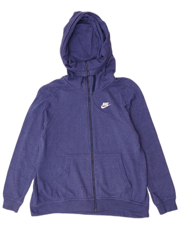 Nike Womens Hooded Zip Hoodie Sweater UK 14 Medium Blue Cotton