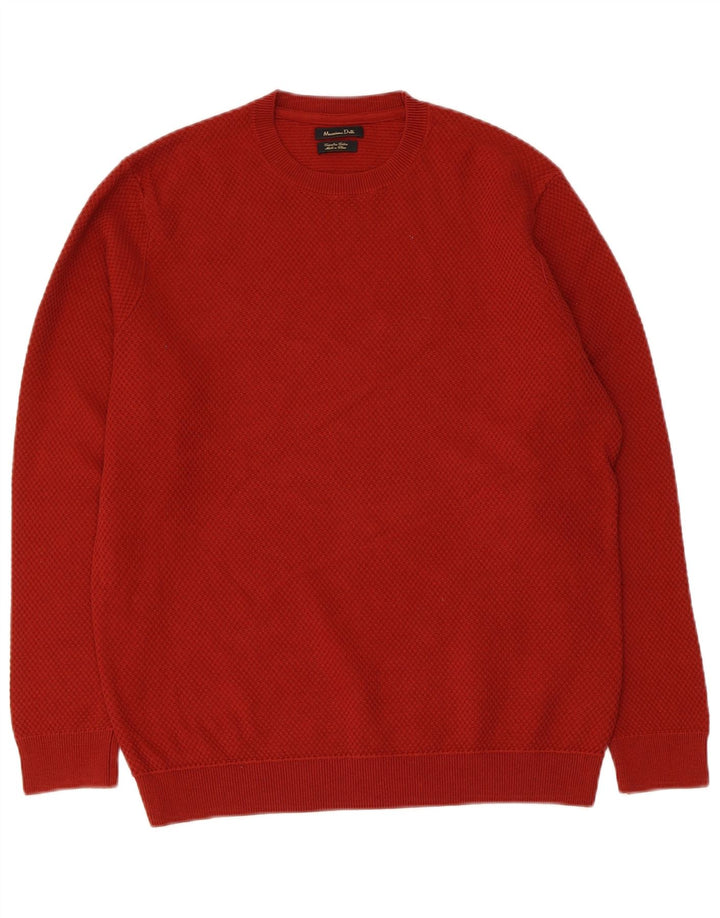 Massimo Dutti Mens Crew Neck Jumper Sweater Medium Burgundy Cotton