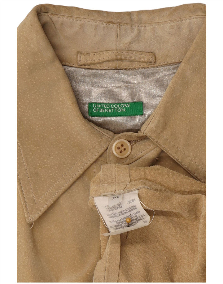 Benetton Mens Suede Shirt Medium Beige Leather