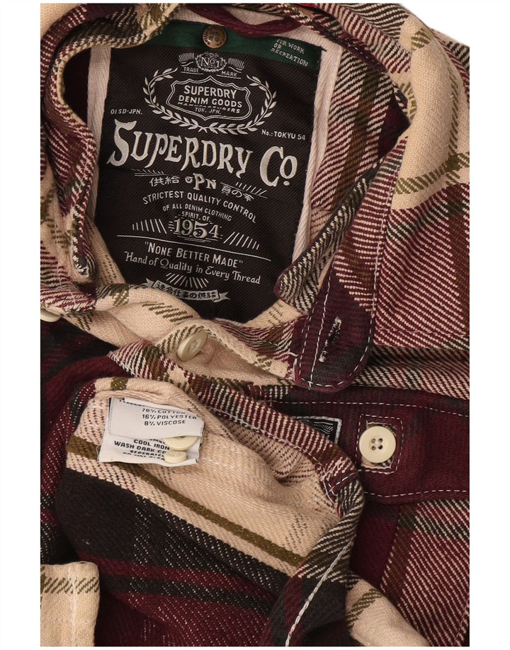 Superdry Mens Flannel Shirt Small Burgundy Check Cotton