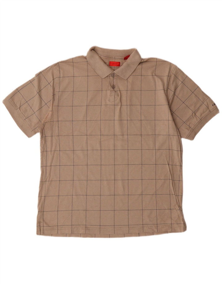 Izod Mens Polo Shirt Large Beige Geometric Cotton