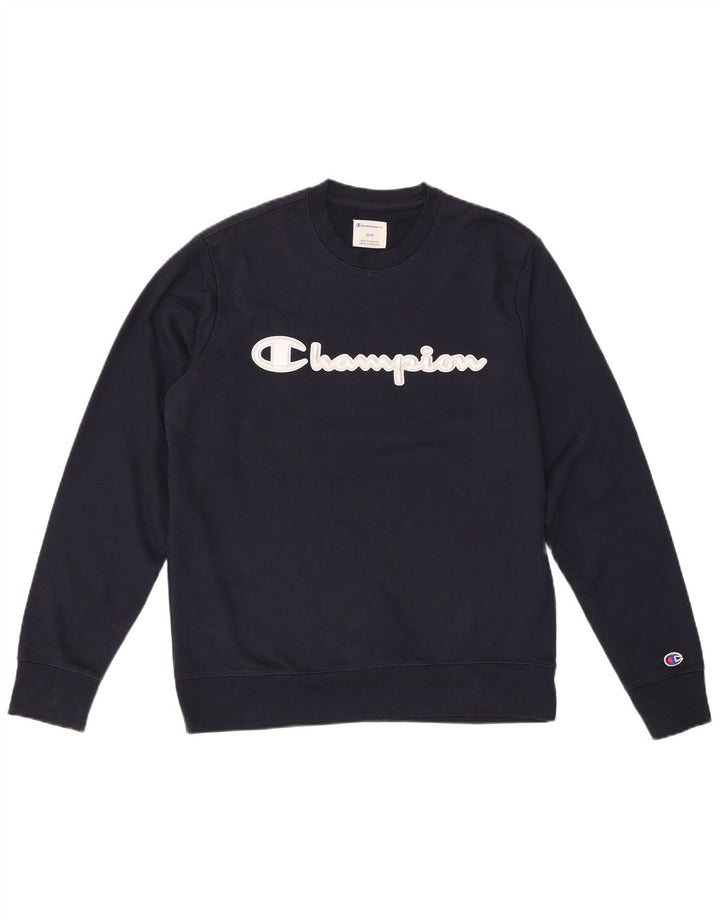 CHAMPION Mens Graphic Sweatshirt Jumper Medium Navy Blue Cotton
