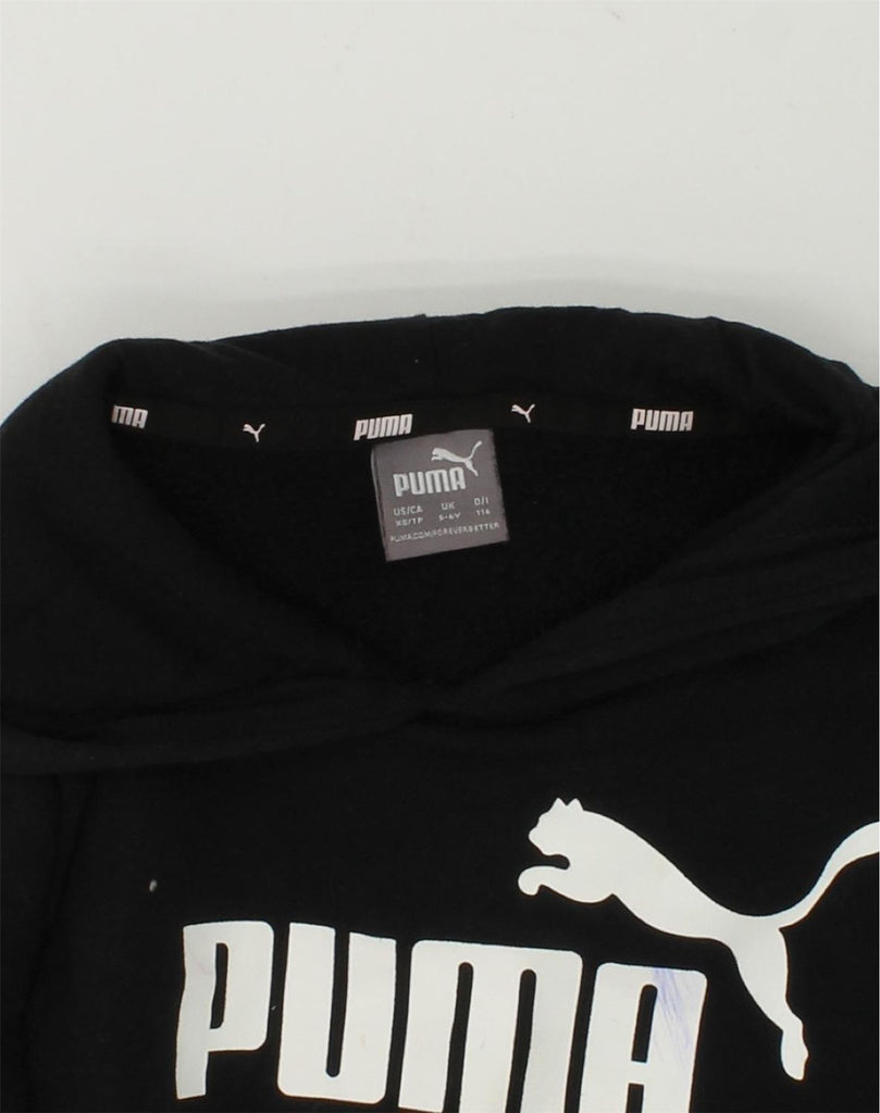 PUMA Girls Graphic Hoodie Jumper 5-6 Years Black Cotton | Vintage Puma | Thrift | Second-Hand Puma | Used Clothing | Messina Hembry 