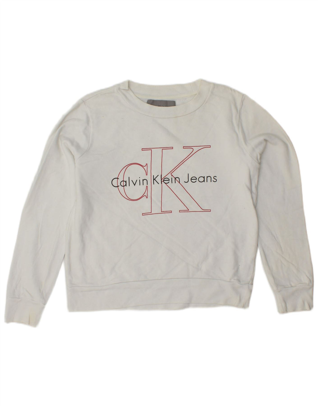 CALVIN KLEIN JEANS Womens Crop Graphic Sweatshirt Jumper UK 6 XS White